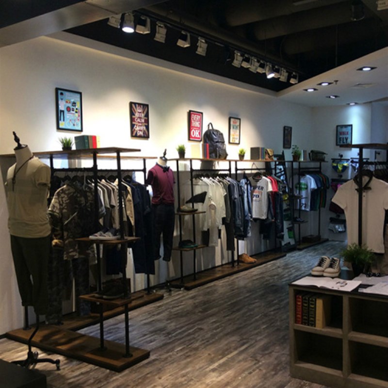 组合女装服装店衣架展示架落地式铁艺服装架复古中岛挂衣服货架子
