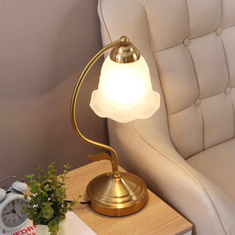 烨上美式复古铜色台灯卧室床头房间磨砂玻璃装饰调光情调灯饰灯具