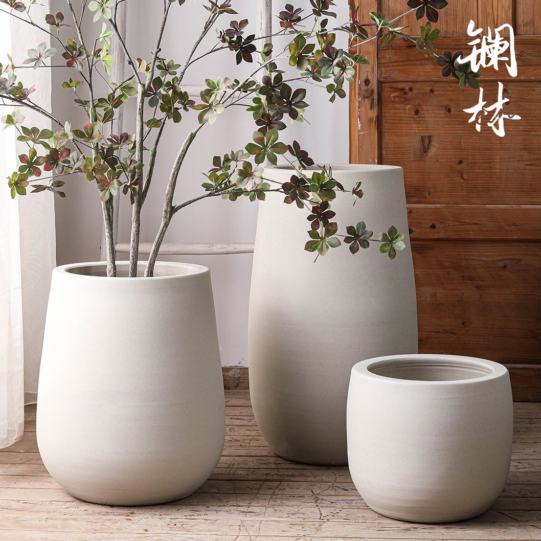 北欧陶瓷花盆大口径带托盘简约客厅装饰摆件侘寂风阳台花园绿植盆