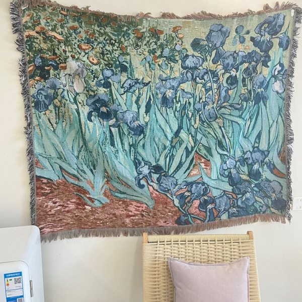 世界名画油画风挂布梵高鸢尾花复古盖毯宿舍出租房床头壁毯背景布