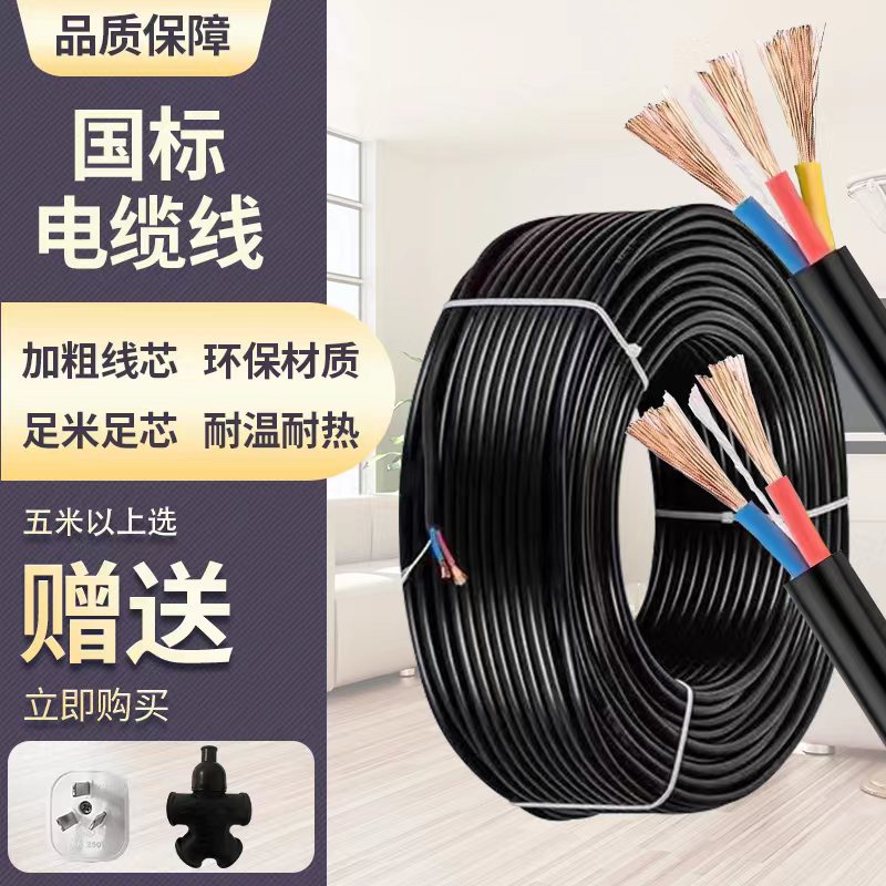 国标电缆线VV工程护套软线2芯3芯1.5 2.5 4 6S平方户外三相电源线