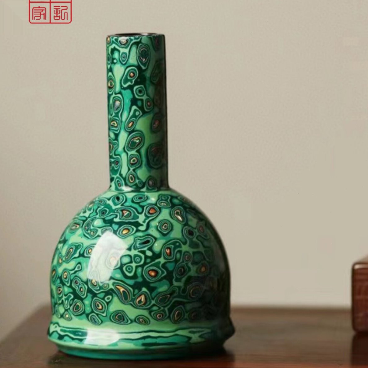 血檀脱胎漆艺非遗工艺大漆青绿摇铃樽木花瓶红木花插手工净瓶摆件