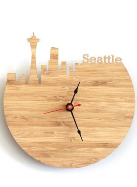 Seattle西雅图现代挂钟客厅办公室墙面壁挂表石英时钟城市剪影静