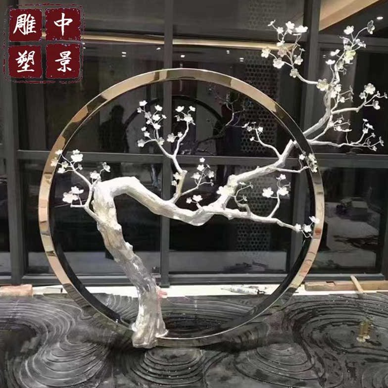 大型不锈钢水景圆环雕塑圆形金属月亮售楼处创意发光景观小品定制