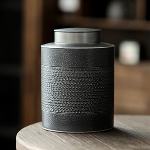 银黑手工跳刀工艺l茶叶罐 中式复古风陶瓷储茶罐 家用密封储物罐