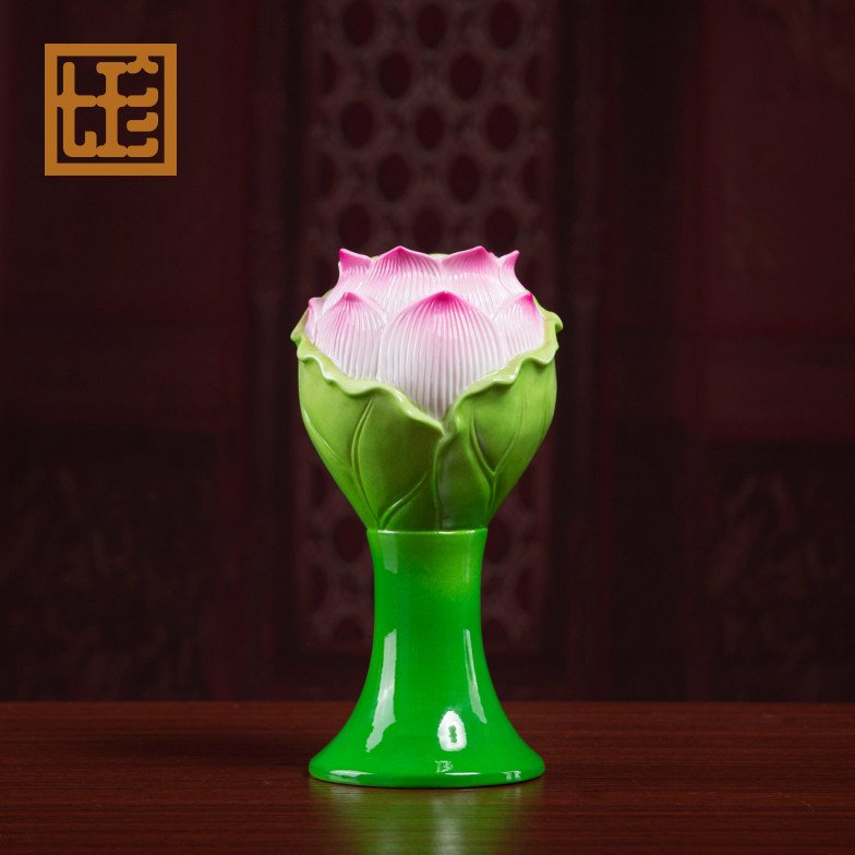 七珍陶瓷供佛插花花瓶供观音佛前佛具用品供奉家用莲花供花瓶一对