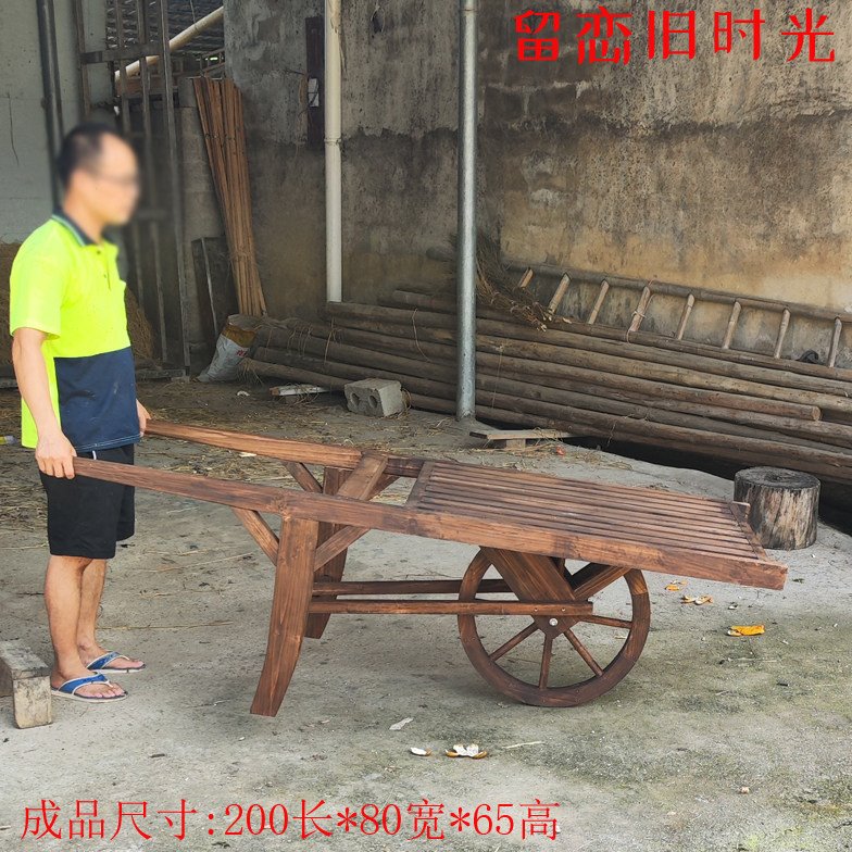 怀旧民俗老物件老式手推车老木车独轮车农村旧物平板车复古老农具