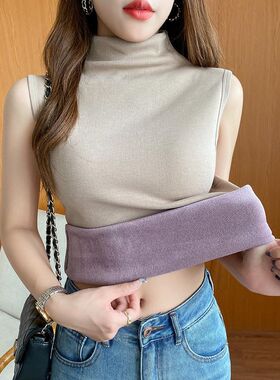 加绒加厚保暖上衣女一体绒高领内搭打底衫2023秋冬新款保暖背心女