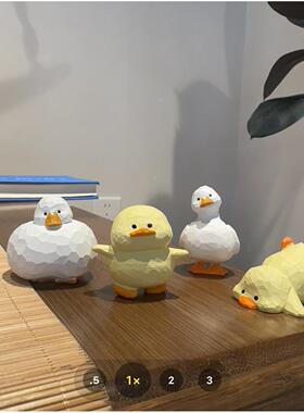 手工木雕小鸭子桌面柯尔鸭摆件办公电脑桌面治愈解压可爱萌物礼物