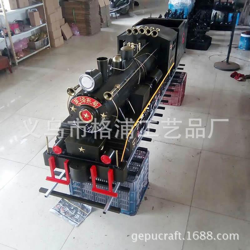 酒吧咖啡馆橱窗展示小火车复古铁皮火车模型蒸汽轨道火车道具