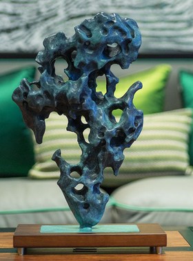 铜制太湖奇石大小型摆件靠山石敢当新中式客厅桌面酒柜装饰灵璧石