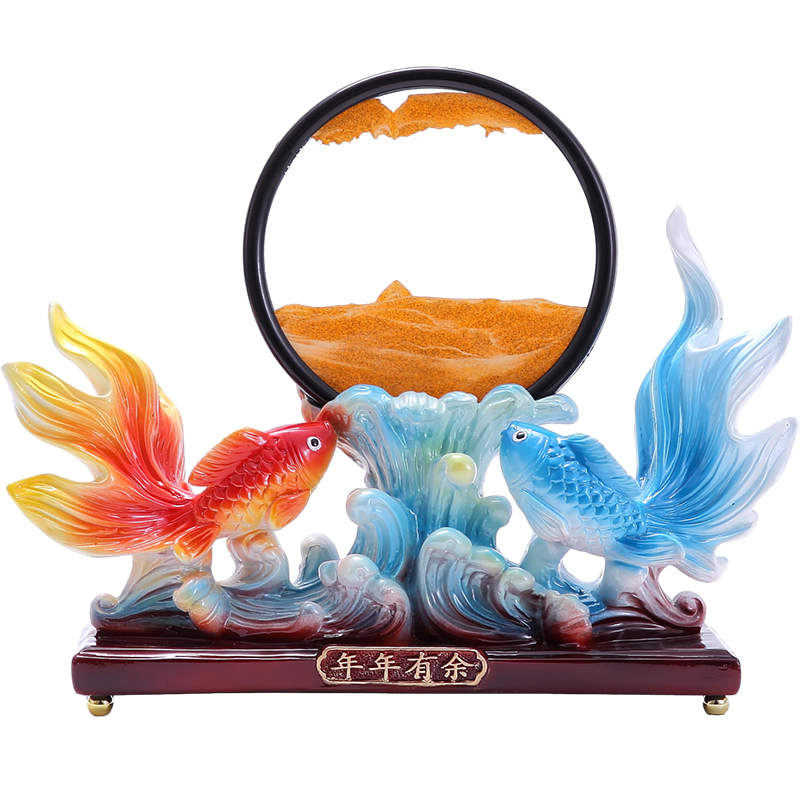简约现代年年有鱼招财鱼沙漏流沙画摆件客厅玄关酒柜电视柜装饰品图片