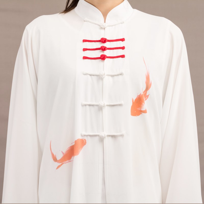 马蕾太极太极服中国风武术表演服中长款式彩绘荷风送吉祥比赛服装