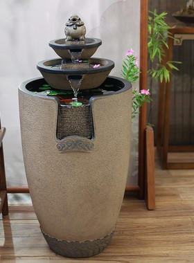 新中式流水摆件室内客厅电视柜旁循环水喷泉落地新居开业招财景观
