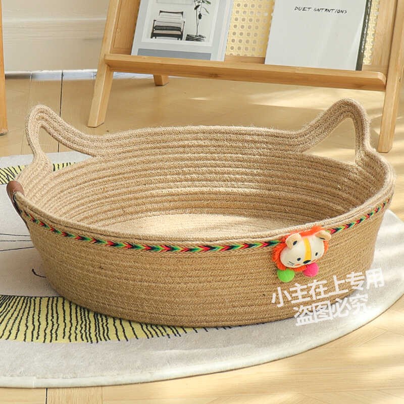 日式藤编猫窝四季通用夏天编织猫咪用品睡觉用垫子狗窝夏季宠物床