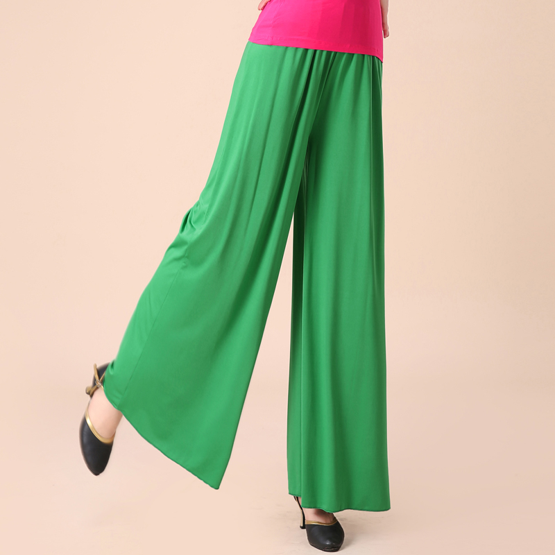 春夏阔腿裤广场舞服装牛奶丝女拉丁舞蹈裤跳舞表演练习练功喇叭裤