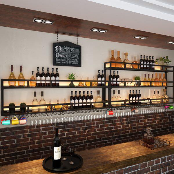 现代简约灯光壁挂酒柜吧台背景酒杯架倒挂家用墙上置物架酒架挂墙