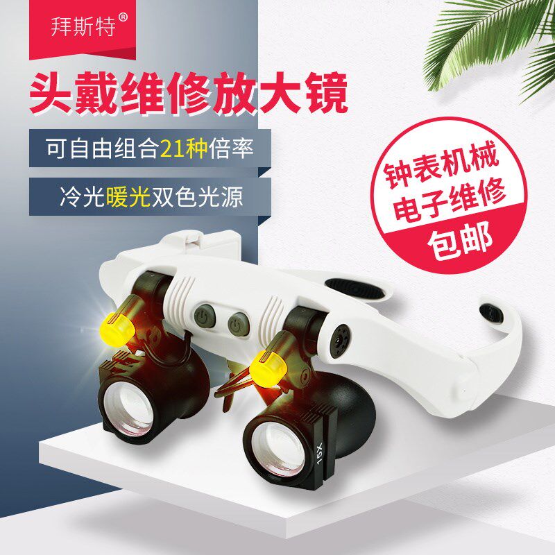 头戴式放大镜眼镜带灯led钱币维修手机电器珠宝眼罩鉴定便携式