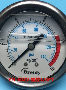 轴向带支架耐震压力表YN-60ZV  10Kg 140PSi 15Kg 200 PSi 25Kg