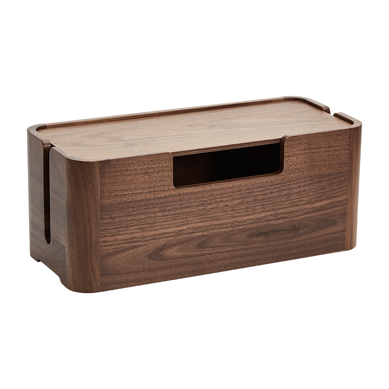 黑胡桃木集线盒实木排插收纳盒插座遮挡整理盒R桌面线路电线理线