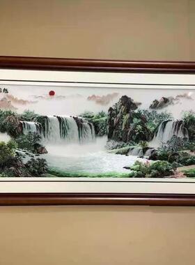 苏州刺绣旭日东升山水客厅背景墙装饰画挂画成品带框湘绣仿手工
