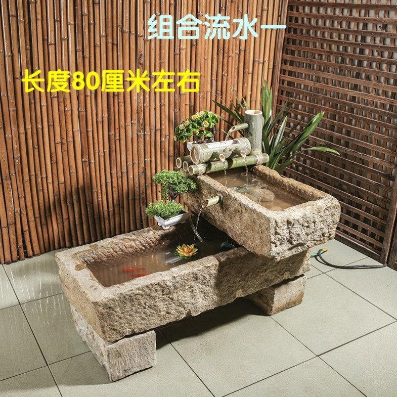 民间猪槽牛槽养鱼小石槽鱼缸种花庭院流水组合石头花盆老石槽