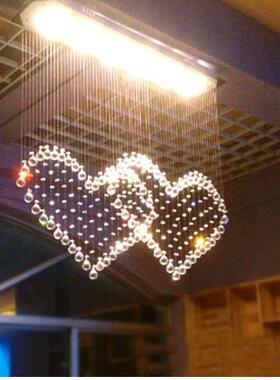 LED灯心形水晶灯水晶餐厅灯双心水晶吊灯吊线灯卧室灯