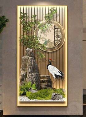 竹子竹林玄关装饰画新中式竖版走廊过道挂画入户带LED灯光画壁画