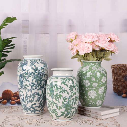 新中式陶瓷青花瓷花瓶摆件样板房装饰工艺品玄关摆件陶瓷花瓶花器
