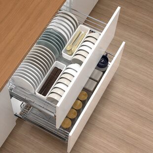 304不锈钢厨房橱柜拉篮抽屉式 碗篮 碗架双层碗碟架厨柜地柜开门式