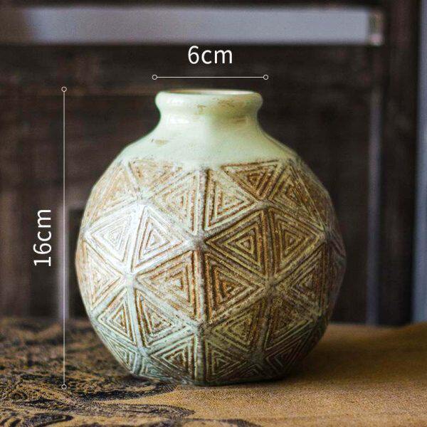 多面纹小口瓶复古陶瓷罐子花瓶花器装饰摆件新中式怀旧