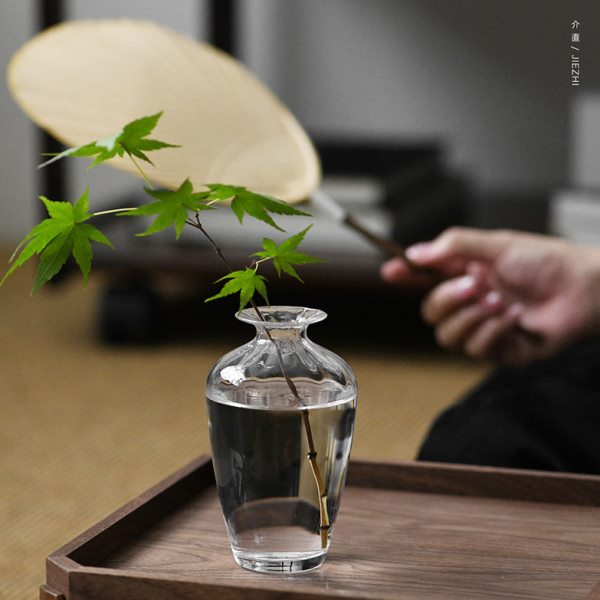 介直 日用之美中式柳叶瓶玻璃透明小花瓶 扩香薰瓶子手工玻璃芥埴