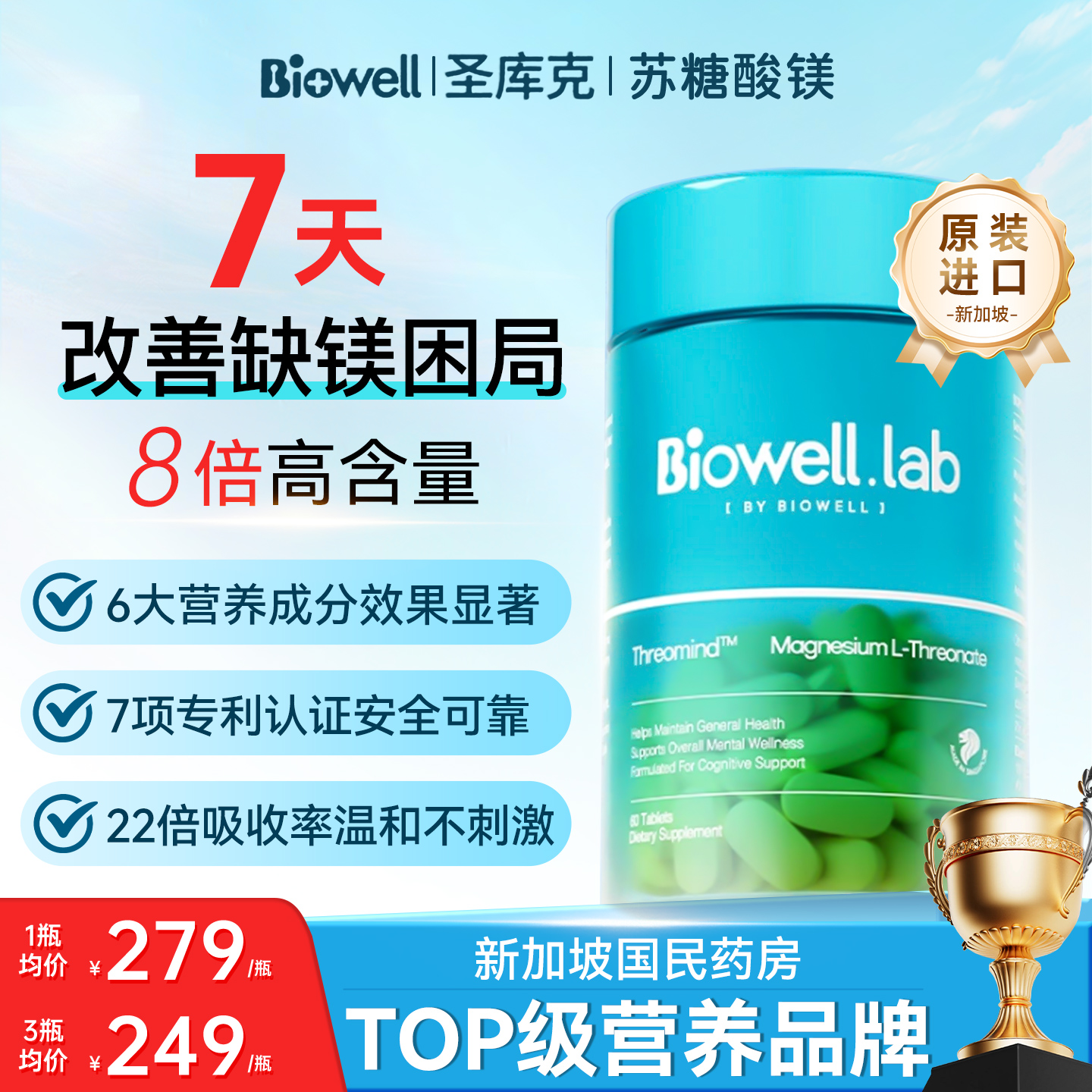 biowell高含量苏糖酸镁补镁片