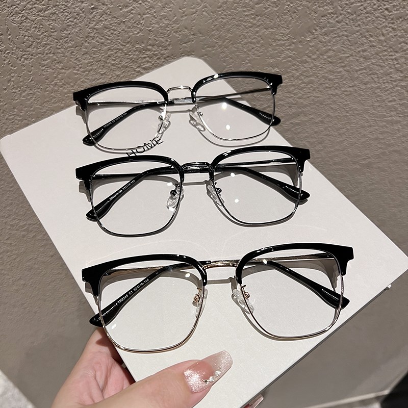 超轻TR90眉线半框近视眼镜男款防蓝光可配镜片方框眼睛架女潮