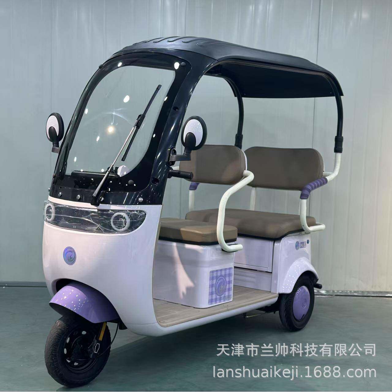 新款自带一体棚电动三轮车双排座客货两用日常休闲代步电动三轮车