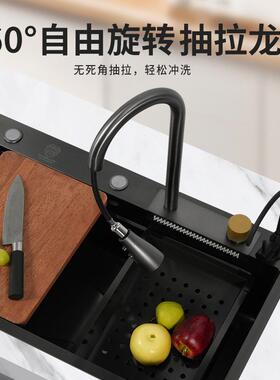 （工厂直发）不锈钢水槽家用厨房手工纳米大单槽瀑布出水洗碗池子