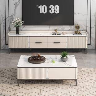 实木简约电视柜茶几边柜组合钢化玻璃烤漆高款储物柜成套家具