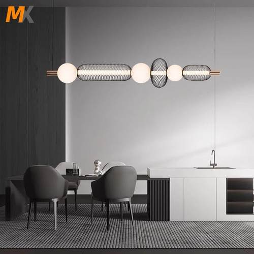 意式极简餐厅吊灯现代吧台北欧设计师创意铁艺镂空长条灯led