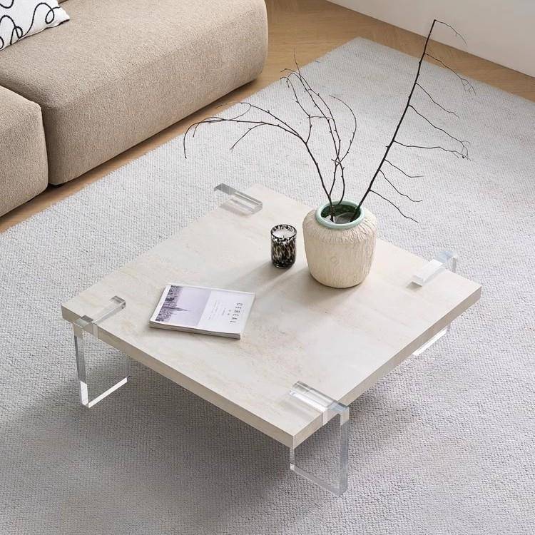 中古风白洞石茶几现代简约小户型客厅诧寂复古风奶油风悬浮岩板茶