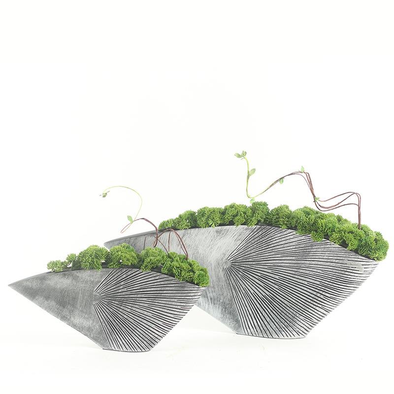 新中式花艺现代桌面仿真绿植售楼处三角扁花盆装饰品客厅餐桌摆件