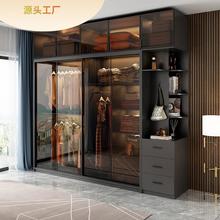 推拉门衣柜家用卧室实木现代简约轻奢意式极简玻璃门滑门移门柜子