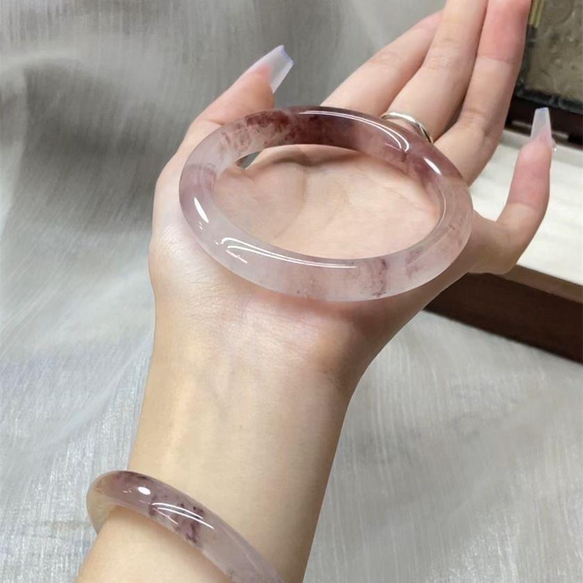时尚精致女款玻璃防玉冰透叮当镯圆条粗款百搭配饰手镯