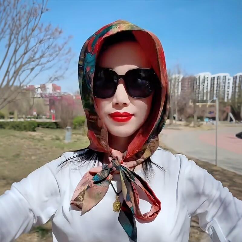 防晒丝巾帽女士双面包头头巾帽夏季户外遮阳丝巾休闲时尚百搭披肩