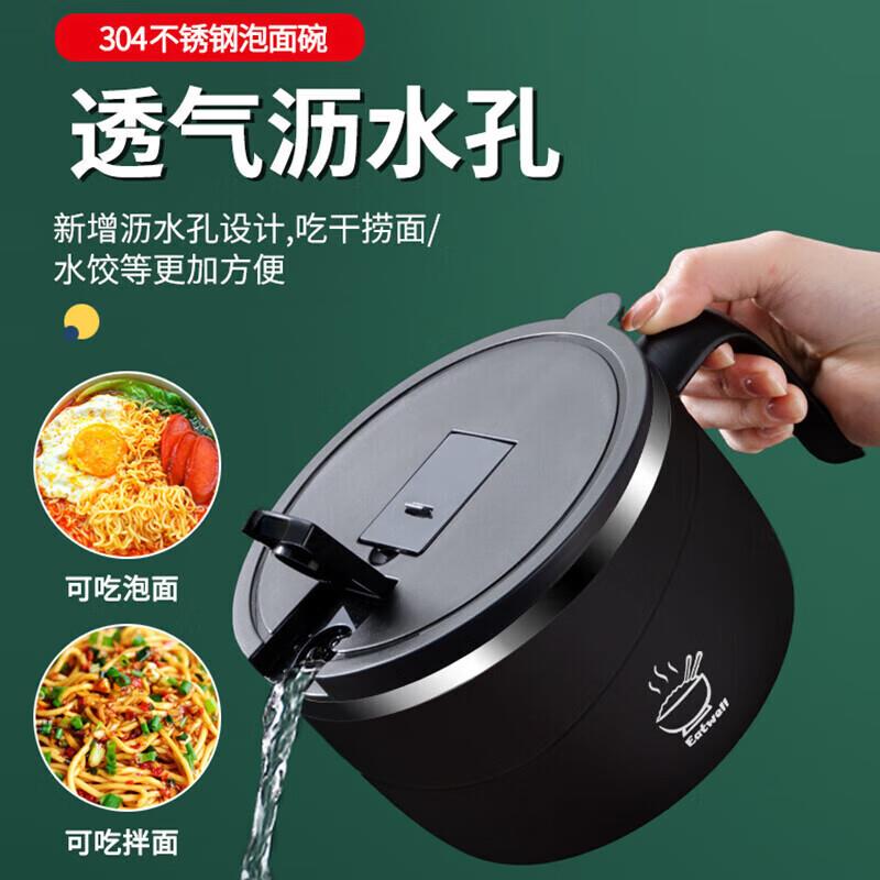 厨房不锈钢饭盒加厚泡面碗带盖宿舍学生饭盒专用食堂打饭带沥水碗