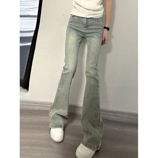 牛仔裤 中大童装 新款 高腰喇叭裤 女孩儿初中 小个子怀旧黄泥旧做修身