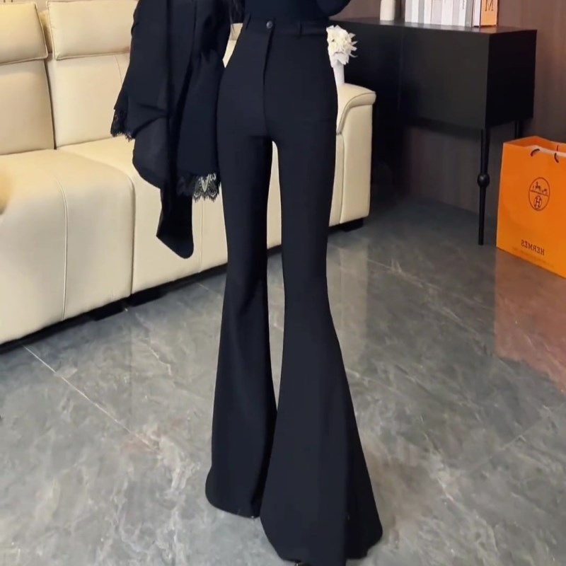 大喇叭裤女2025新款黑色西装裤子高腰修身显瘦垂感休闲拖地长裤子