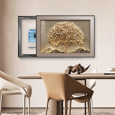 发财树电表箱装饰画轻奢高级感遮挡配电箱电闸盒挂画新款餐厅壁画