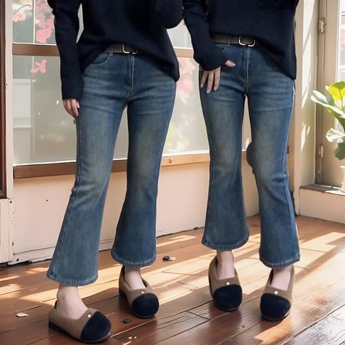 复古怀旧时尚微喇裤子2024年秋冬新款加绒加厚高腰显瘦九分喇叭裤