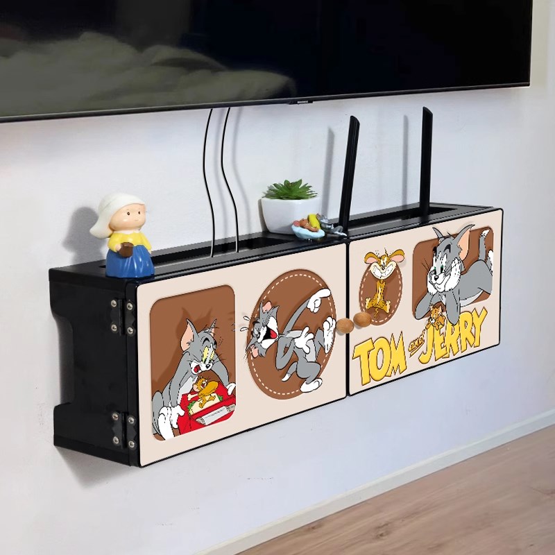 猫和老鼠wifi无线 线路由器收纳盒壁挂式免打孔置物架遮挡插排固