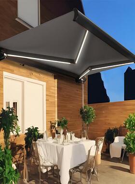 全盒灰色遮阳篷豪华电动铝合金遮阳挡雨别墅阳台全盒子带灯伸缩蓬